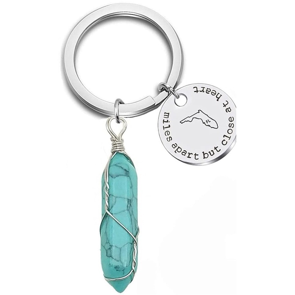 NEW Miles Apart Close At Heart State Keychain w/ Turq Healing Crystal, Florida